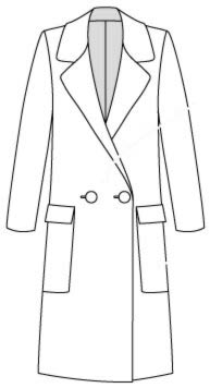 Выкройка двубортного пальто с большими накладными карманами классического стиля