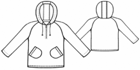 Выкройка блузки с капюшоном, рукавами реглан и накладными карманами