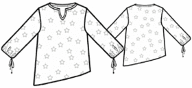 Выкройка блузки для девочки с асимметричным низом и оригинальным вырезом горловины