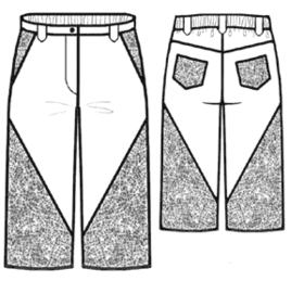 Выкройка детских брюк в джинсовом стиле с накладными карманами и кокеткой