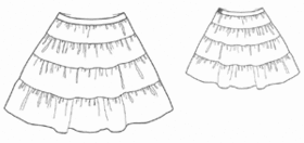 Выкройка трикотажной юбки из нескольких деталей на поясе для девочки