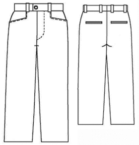 Выкройка прямых брюк с прорезными карманами листочками на задних половинках