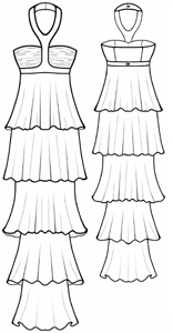 Выкройки больших размеров для полных: Выкройка платья с открытой спиной и многоярусной юбкой