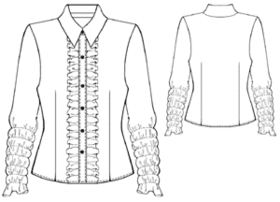 Выкройка блузки с оборками под планкой застёжки