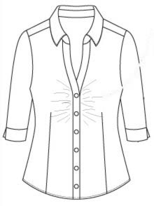 Выкройка короткой приталенной блузки со сборкой на переде и короткими рукавами с манжетами