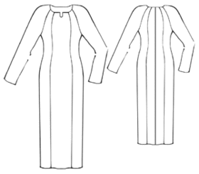 Выкройка длинного платья с длинными рукавами, воротником и разрезом