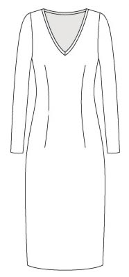 Выкройка длинного женского платья с длинными втачными рукавами с V-образным вырезом горловины