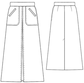 Выкройка длинной юбки со встречной складкой и накладными карманами